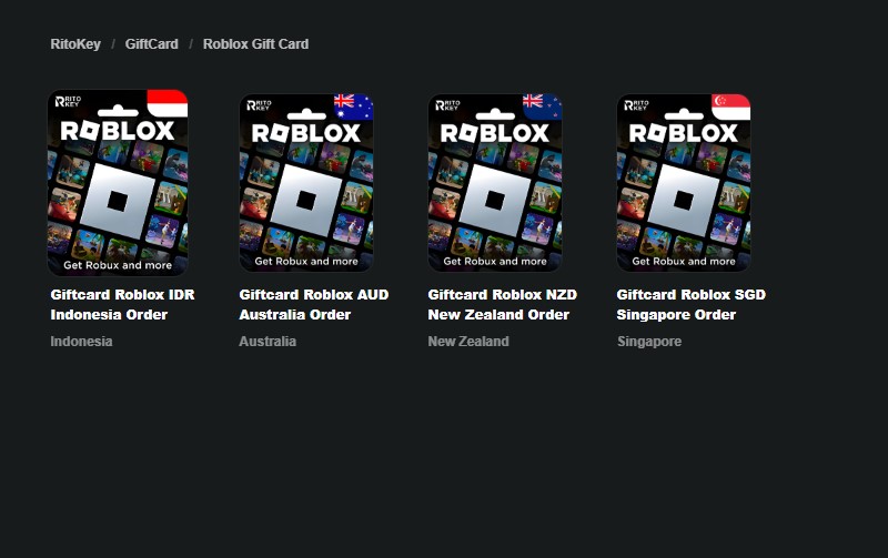 Các loại Roblox Gift Card phổ biến tại Ritokey