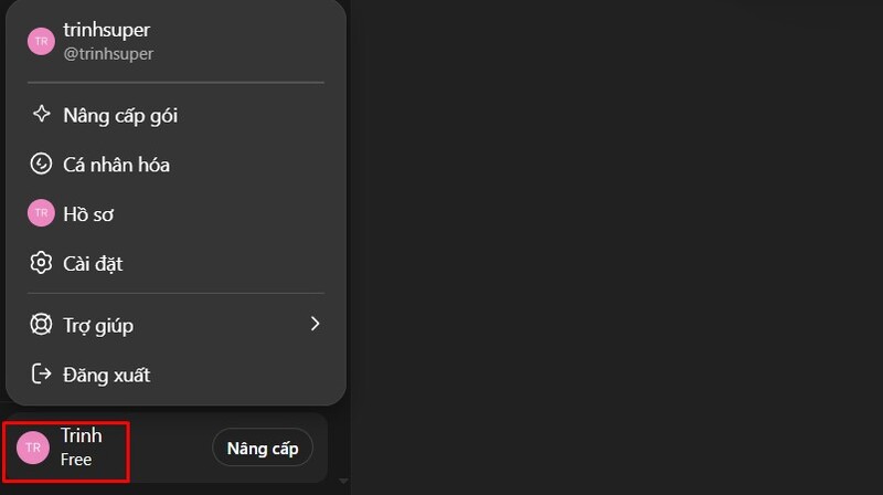 Nhấn vào ảnh đại diện → chọn Cài đặt