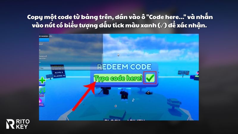Sao chép (copy) một code từ bảng trên, dán vào ô "Code here..."
