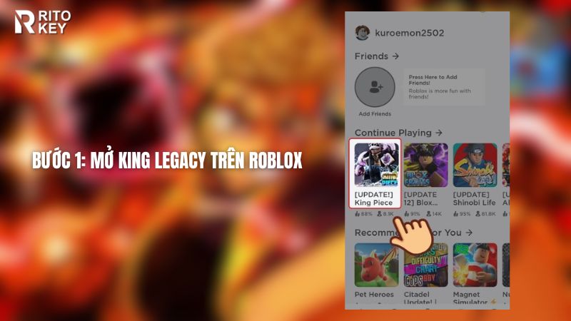 Mở King Legacy trên Roblox.