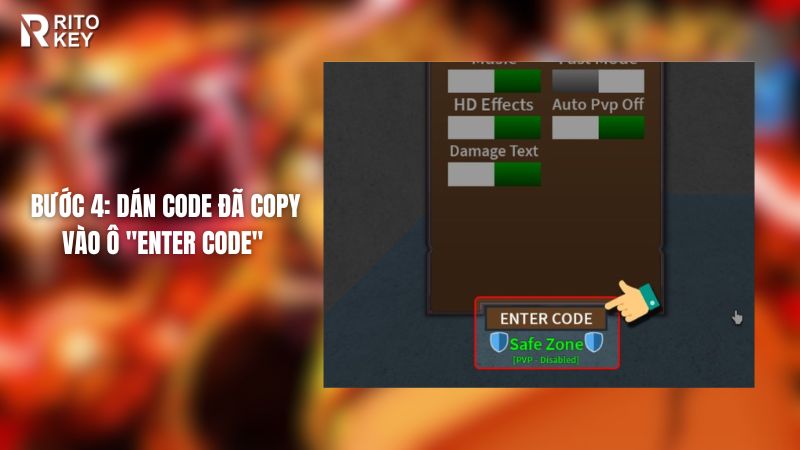 Dán code đã copy vào ô "ENTER CODE" 