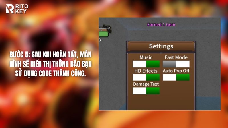Sau khi hoàn tất, màn hình sẽ hiển thị thông báo bạn sử dụng code thành công
