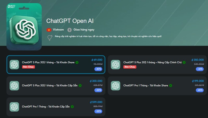 Mua tài khoản chatGPT tại Ritokey