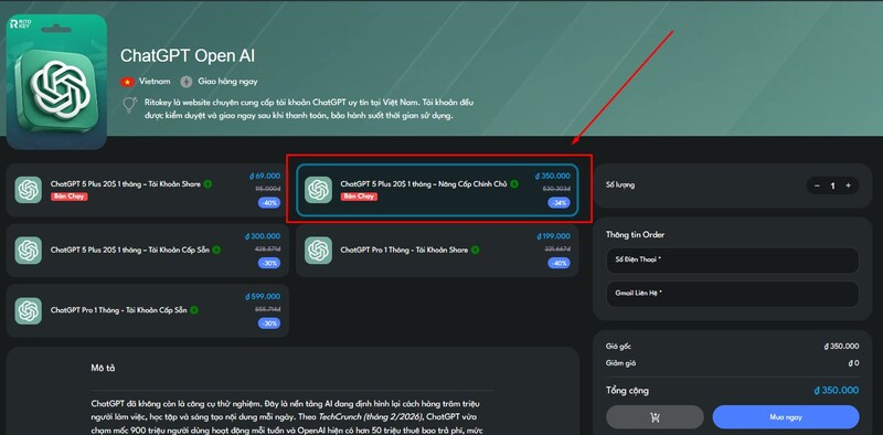 Mua Tài Khoản ChatGPT Plus Giá Rẻ Tại Ritokey.com