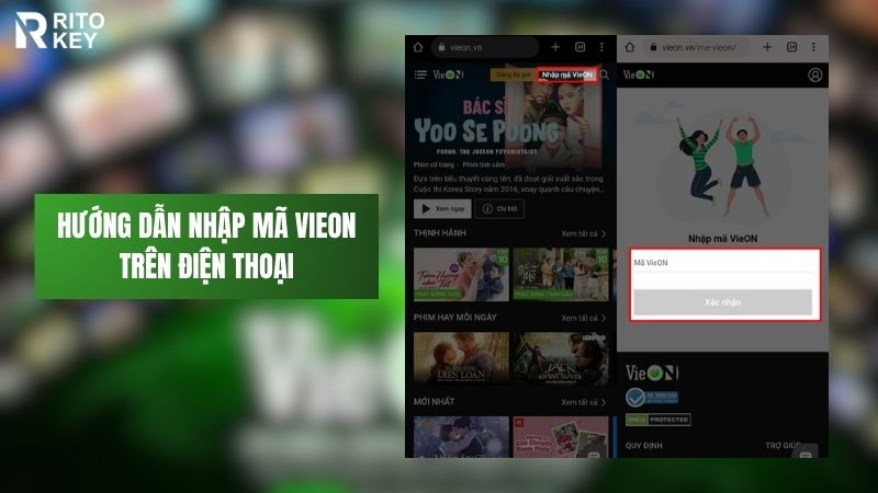 Nhập mã Vieon trên điện thoại