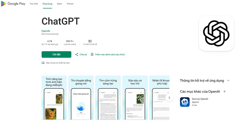 Tải ứng dụng chatGPT về để tạo tài khoản