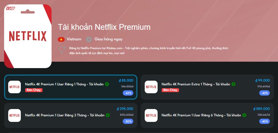 Giá Tài Khoản Netflix Tại Ritokey