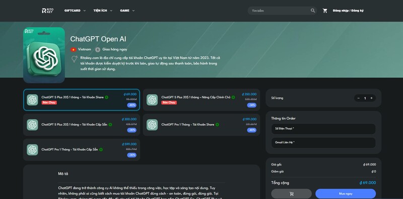Mua Tài Khoản ChatGPT Tại Ritokey.com