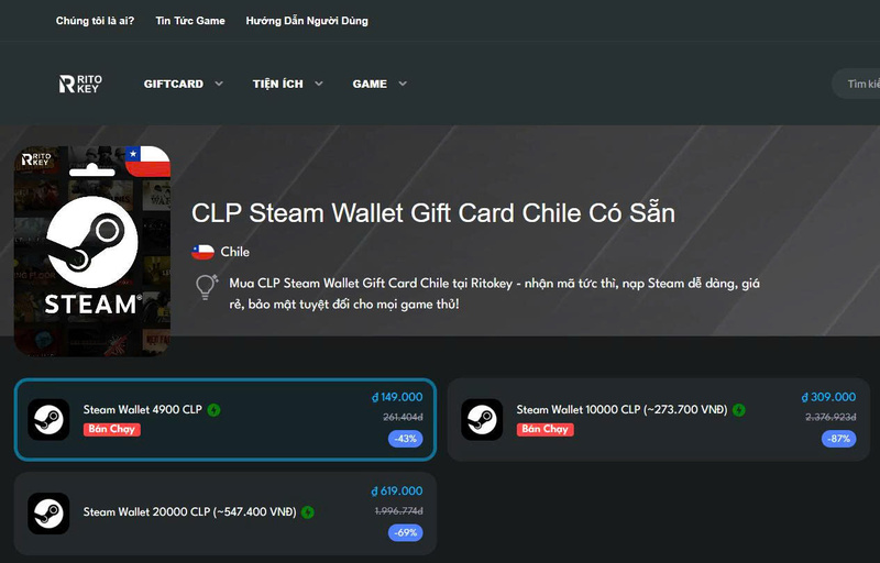 Mua CLP Steam Wallet Gift Card tại Ritokey