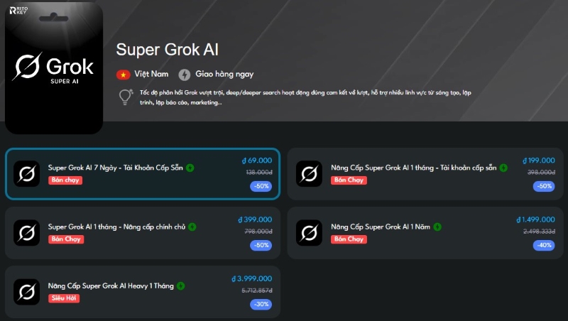 Các Gói Super Grok AI Hiện Có Tại Ritokey