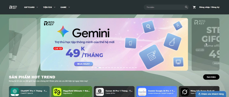 Trải nghiệm tại Website Ritokey